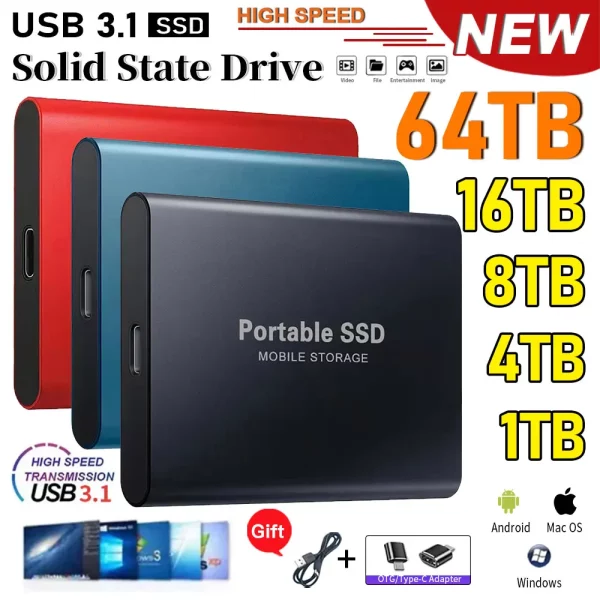High-speed External Solid State Drive 1TB Portable External Hard Drive ssd 2TB External hard disk ssd hard drive For Laptop Mac